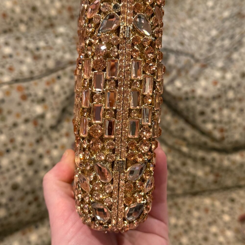 Fawziya Rose Gold Bejeweled clutch purse - Picture 4 of 5